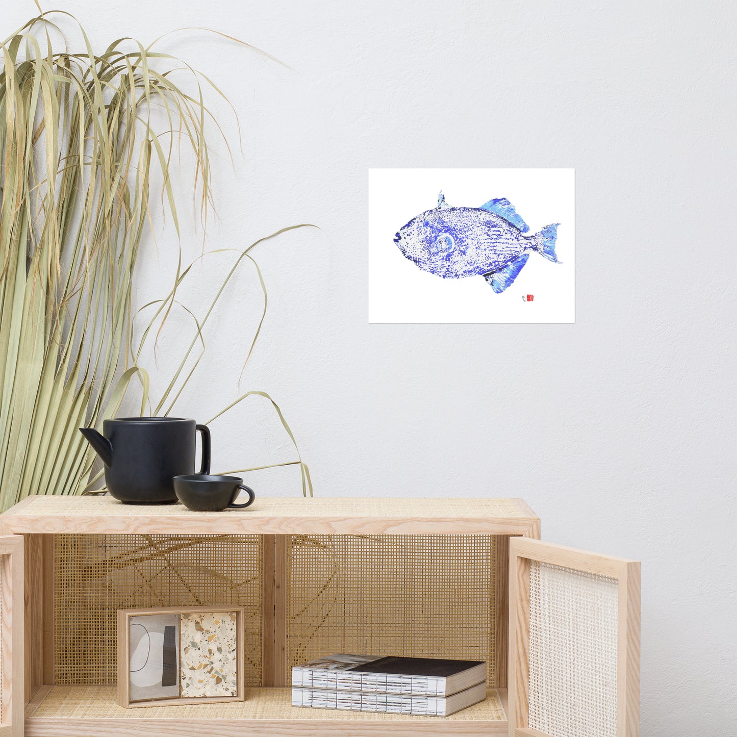 1H: Ornate Triggerfish Fish Print - Blue 12" x 16"