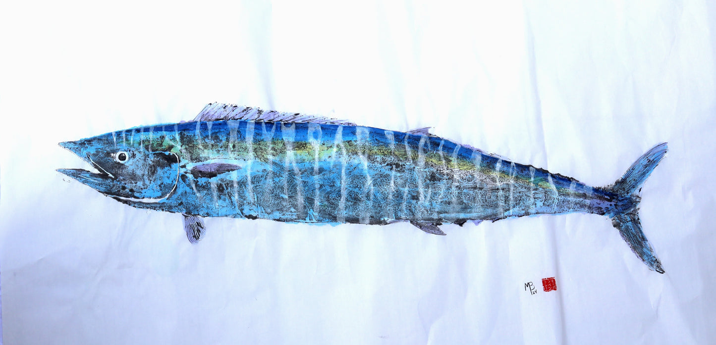 SOLD Original Wahoo Gyotaku Fish Print - 27" x 50"
